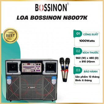 LOA KÉO TỦ 4 TẤC ĐÔI BOSSINON N8007K _Kích thước: 995(W) x 470 (D) x 830 (H)mm _Công suất: 1200Watts - Bảo hành chính Hãng 12 tháng (bình và micro bảo hành 6 tháng)